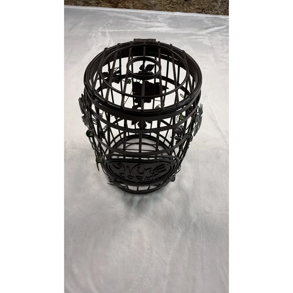 Epic Wine Cork Barrel Cage~ Brown Metal With Grapevine & Bead Accents